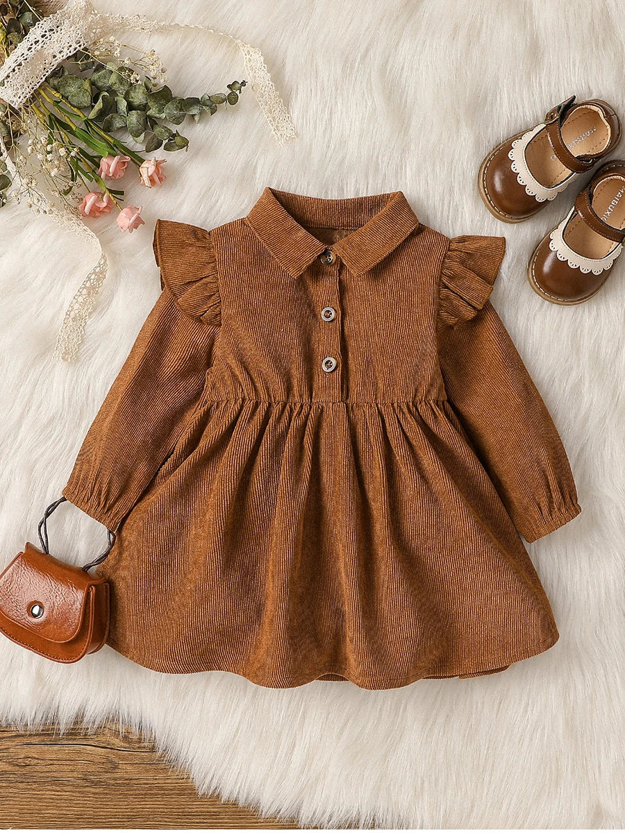 Baby Girls' Long Sleeve Dress - All-Season Style with Turn-Down Collar (6M-3Year)