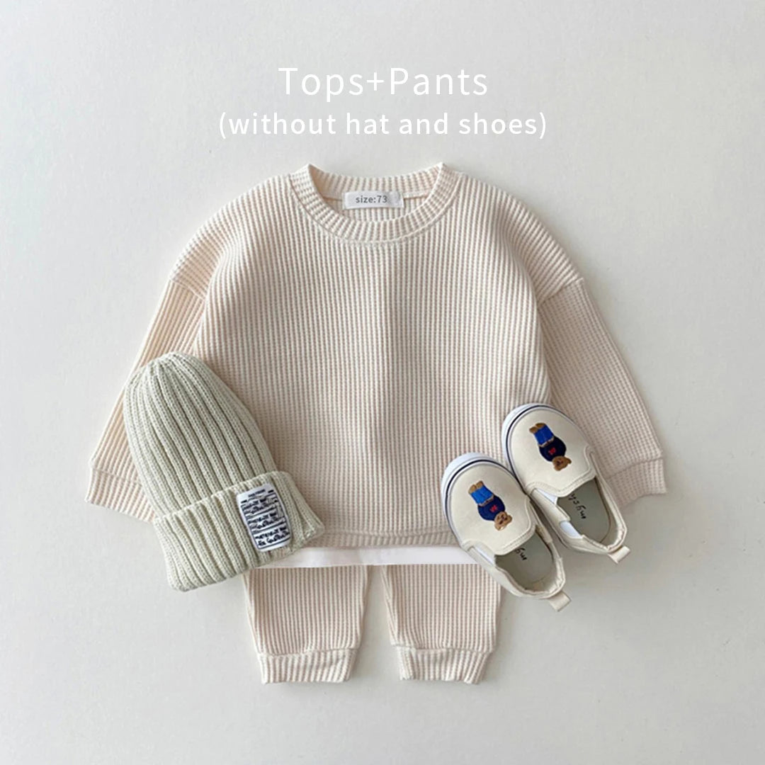 Baby Clothing Set | Waffle Cotton Tracksuit for Boys 2-Piece Pullover Top & Pants (9M-3Years)