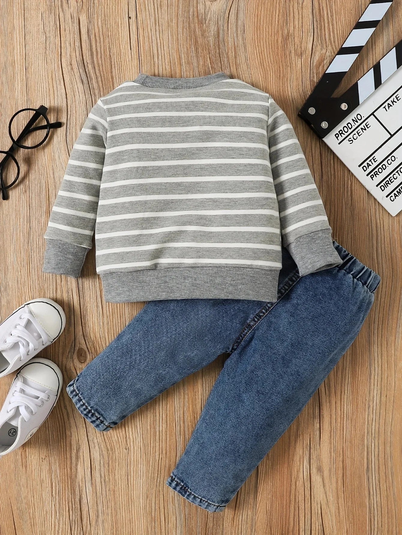 Baby & Toddler Outfit | Elephant Stripe Top & Cute Print Jeans Set for (0-2 Years)
