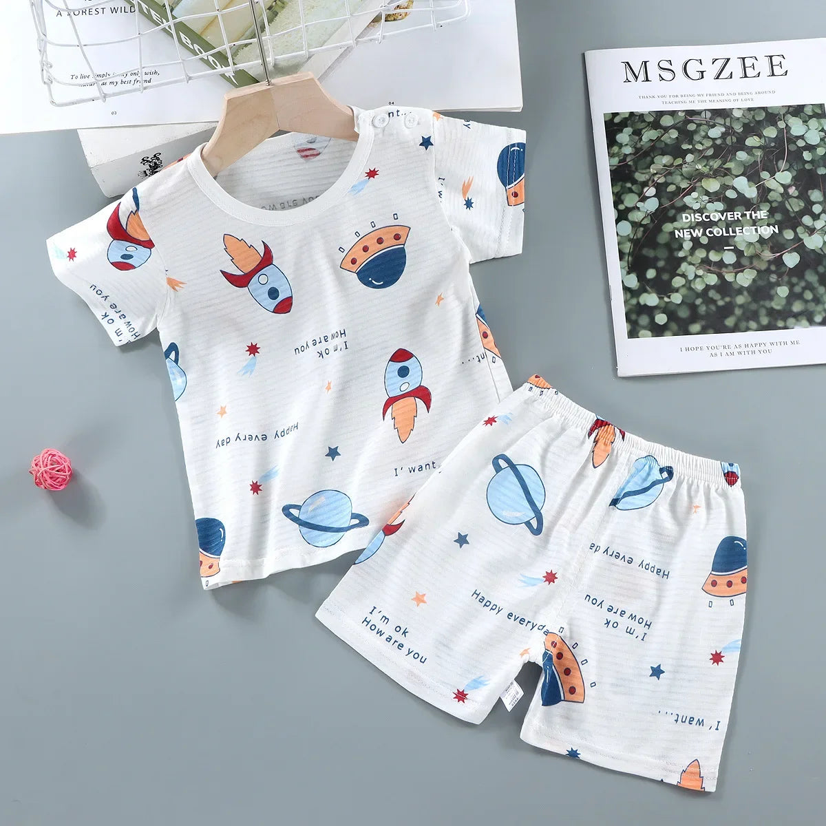 Summer Kid's Clothing Set – Short Sleeve T-Shirt and Shorts Home Sleepwear for Boys and Girls (9M-8Years).
