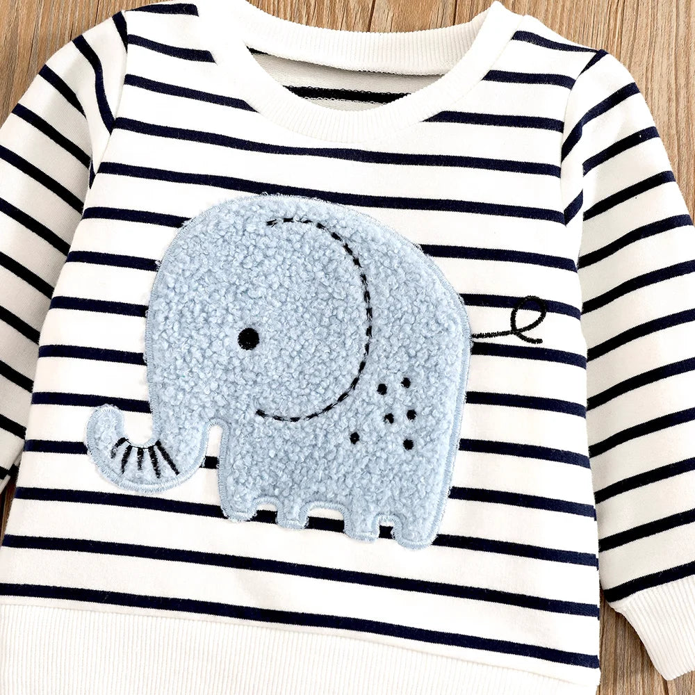 Baby & Toddler Outfit | Elephant Stripe Top & Cute Print Jeans Set for (0-2 Years)