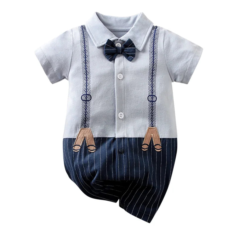 Newborn Baby Gentleman Party Outfit | Soft Cotton Short Sleeve Bodysuit for Boys (0-18 Months)
