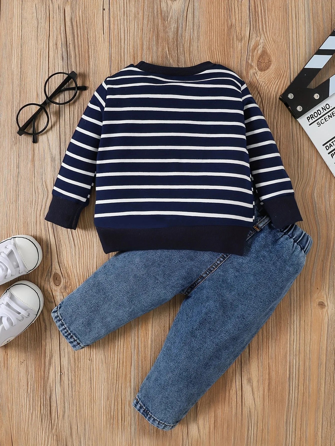 Baby & Toddler Outfit | Elephant Stripe Top & Cute Print Jeans Set for (0-2 Years)