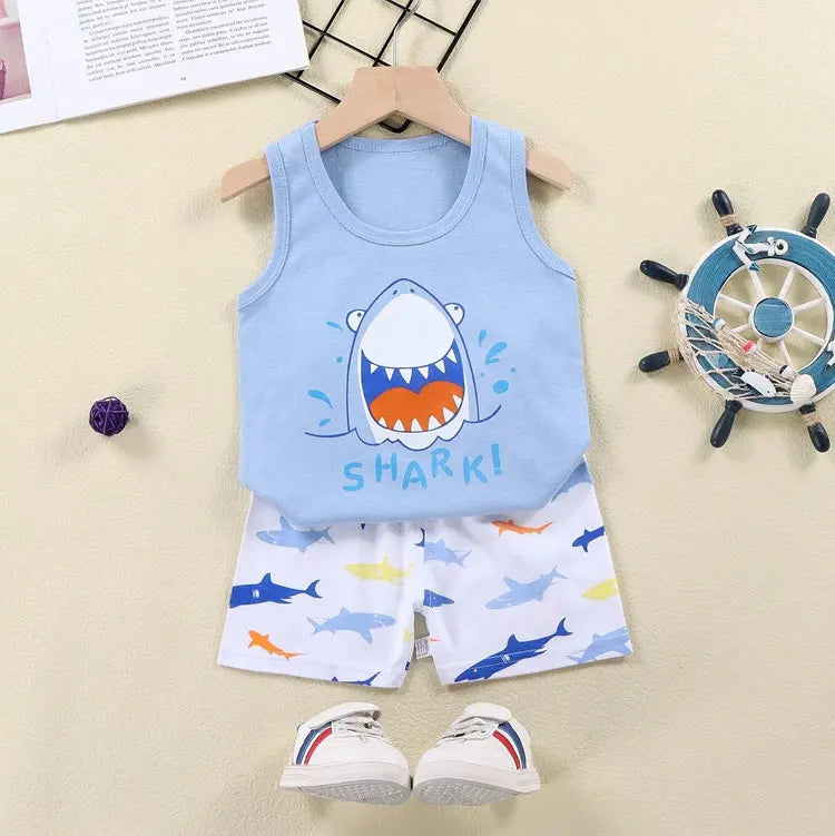 2-Piece Summer Kids' Outfit – Cotton Sleeveless Tank Top and Shorts Set for Boys (9M-8Years)