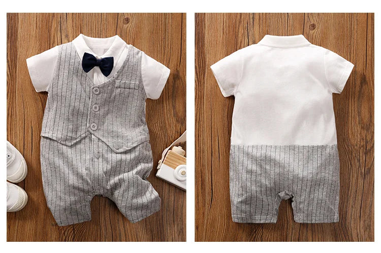 Newborn Baby Gentleman Party Outfit | Soft Cotton Short Sleeve Bodysuit for Boys (0-18 Months)