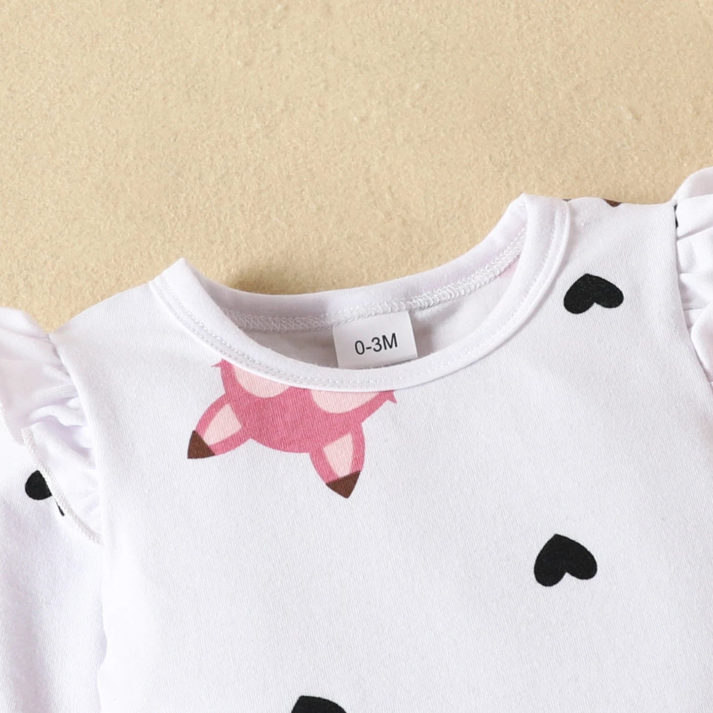 3PCS Baby Girl Fox Print Long Sleeve Onesie with Triangle Bib, Fox Plush Embroidery Overall Dress Set
