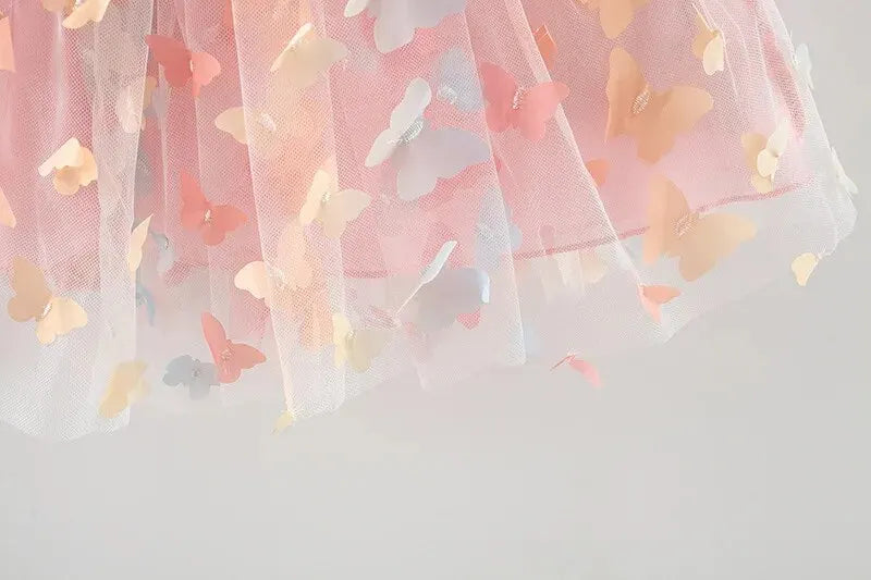 Girls' Summer Princess Dress with Colorful Mesh Butterfly Wings and Drawstring Waist - Perfect for Parties(6M-3Years) .