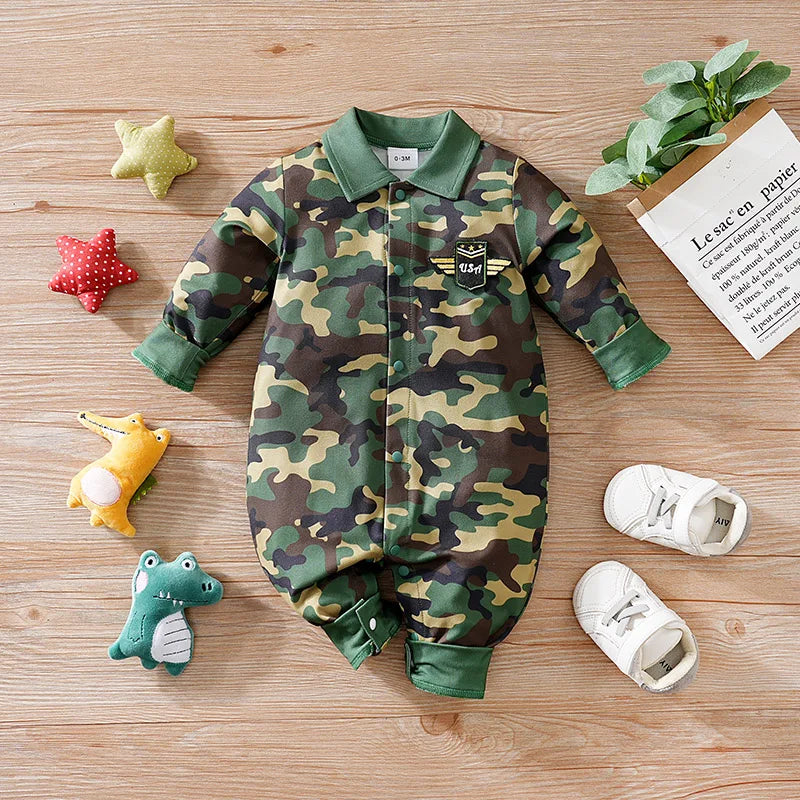 Newborn Baby boy Boston Camouflage Long Sleeve Jumpsuit