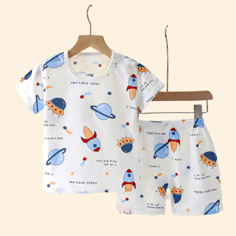 Summer Kid's Clothing Set – Short Sleeve T-Shirt and Shorts Home Sleepwear for Boys and Girls (9M-8Years).