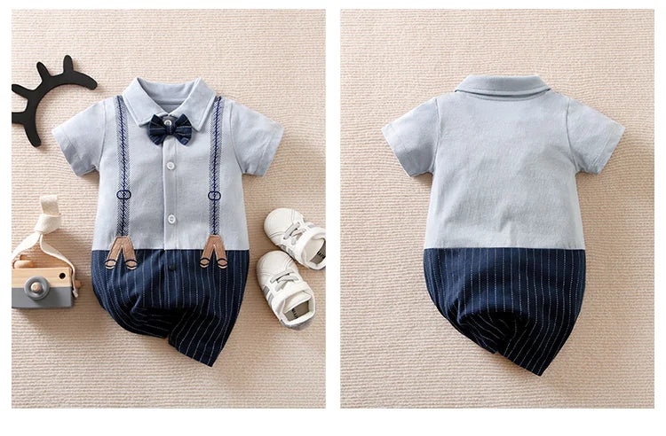 Newborn Baby Gentleman Party Outfit | Soft Cotton Short Sleeve Bodysuit for Boys (0-18 Months)