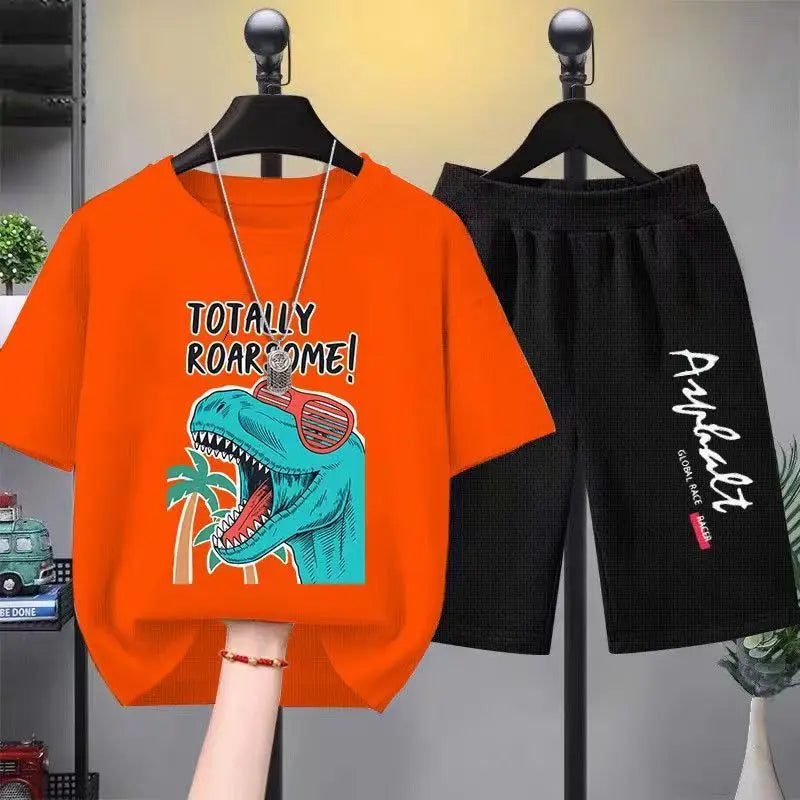 Summer Boys Dinosaur Print T-Shirt & Shorts Set (1-12Years)