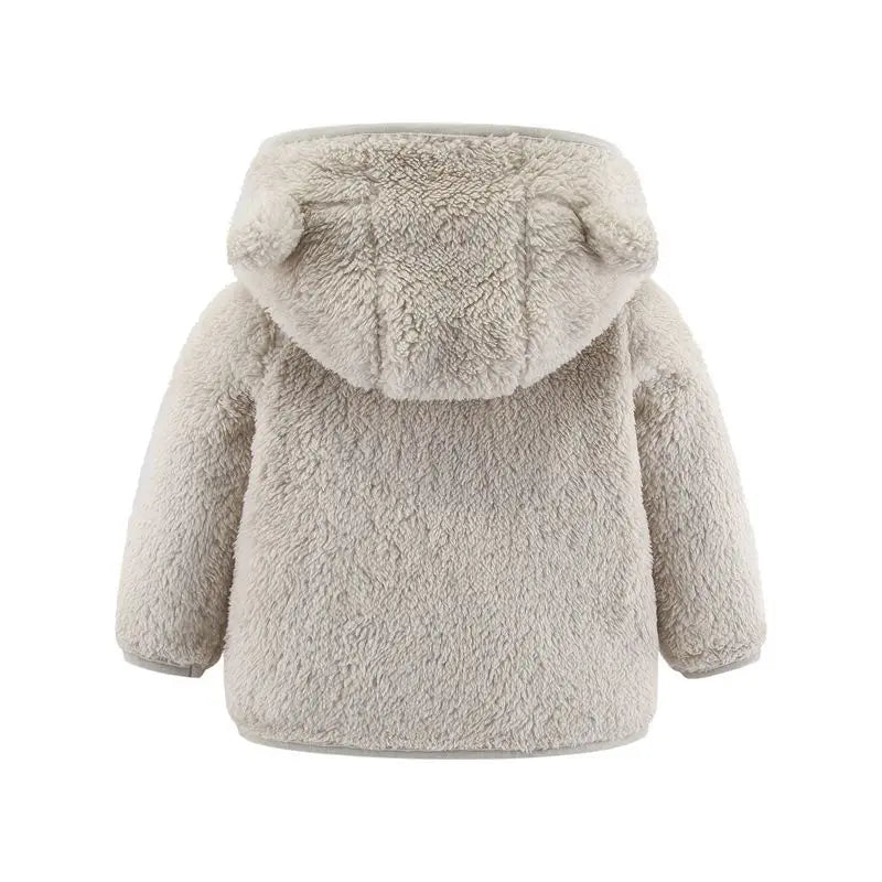 Adorable Spring and Autumn Fleece Coat for Children aged 0-3 years. Featuring cute bear ears and long sleeves.