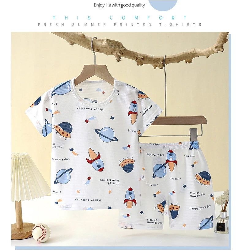 Summer Kid's Clothing Set – Short Sleeve T-Shirt and Shorts Home Sleepwear for Boys and Girls (9M-8Years).