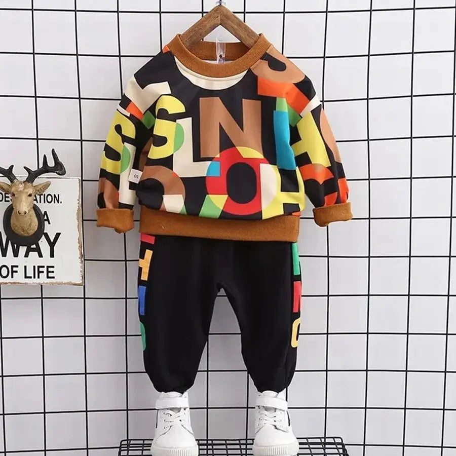 Boys' Cotton Sportswear Outfit Letter Print Sweatshirt & Pants (3-6Years)