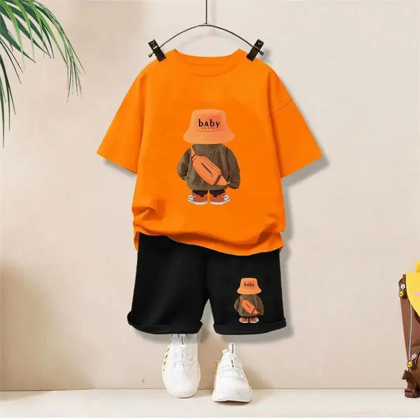 Summer Boys Clothing Set | Cartoon Bear T-Shirt & Shorts 2-Piece Casual Tracksuit Outfit (1-12Years)