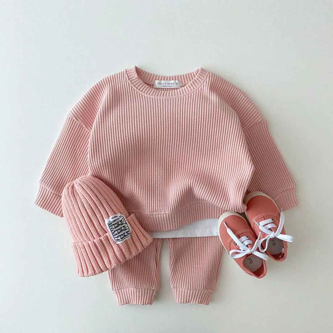 Baby Clothing Set | Waffle Cotton Tracksuit for Boys 2-Piece Pullover Top & Pants (9M-3Years)