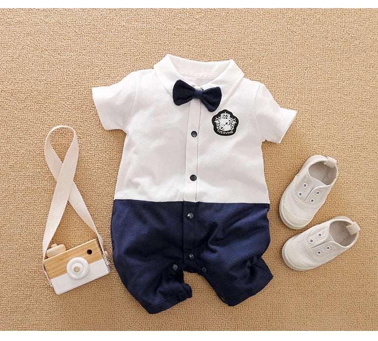 Newborn Baby Gentleman Party Outfit | Soft Cotton Short Sleeve Bodysuit for Boys (0-18 Months)