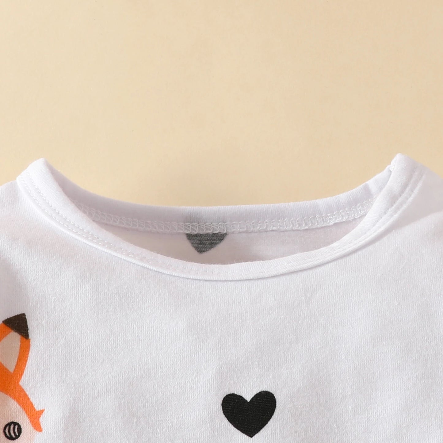 3PCS Baby Girl Fox Print Long Sleeve Onesie with Triangle Bib, Fox Plush Embroidery Overall Dress Set