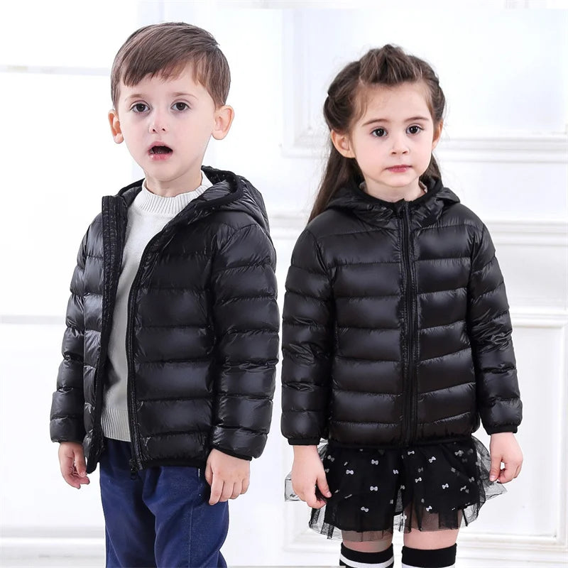 Lightweight Hooded Down Jacket for Boys and Girls – Warm Zippered Outerwear for Autumn and Winter (Ages 1-5)