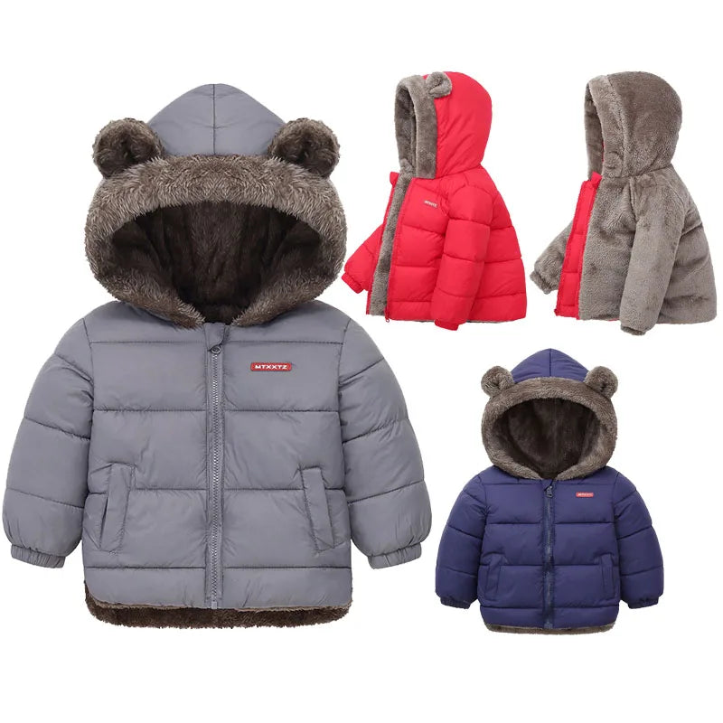Baby Boys' and Girls' Hooded Cotton Jackets: Thick Fleece and Cashmere-Padded Winter Coats(2-5 Years).