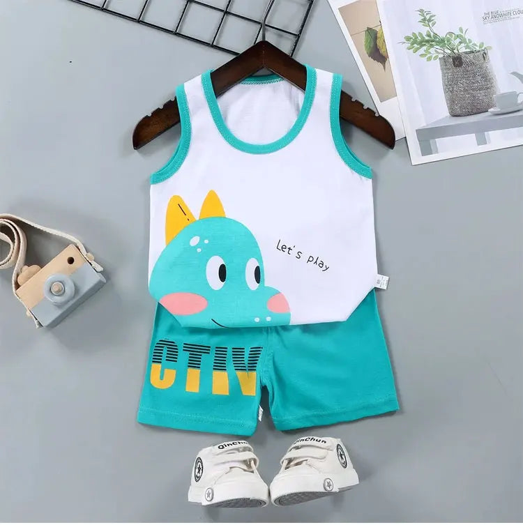 2-Piece Summer Kids' Outfit – Cotton Sleeveless Tank Top and Shorts Set for Boys (9M-8Years)