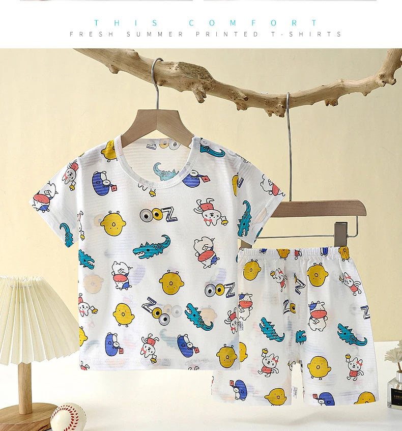 Summer Kid's Clothing Set – Short Sleeve T-Shirt and Shorts Home Sleepwear for Boys and Girls (9M-8Years).