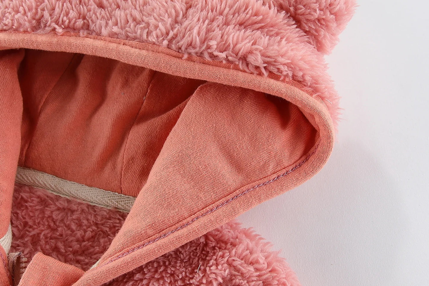 Adorable Spring and Autumn Fleece Coat for Children aged 0-3 years. Featuring cute bear ears and long sleeves.