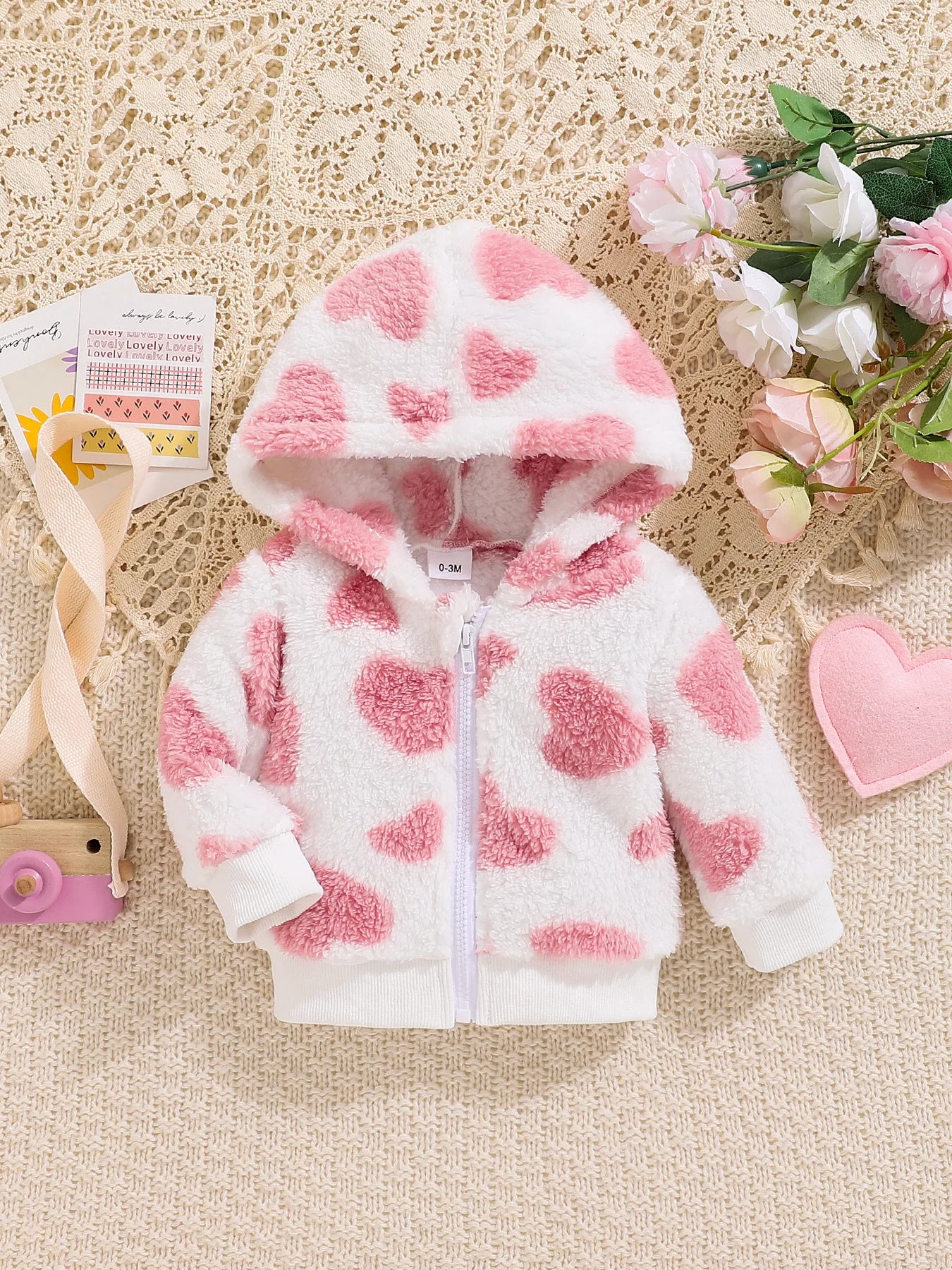 Adorable and cozy hooded zipper sweatshirt coat for baby girls, perfect for autumn and winter. (0-1 Years)