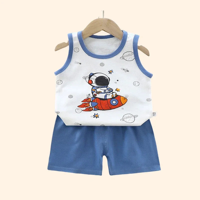 Kids' Summer Cotton Clothing Set - Boys' & Girls' Sleeveless Vest, T-Shirt, and Shorts Outfit (9M-7Years).