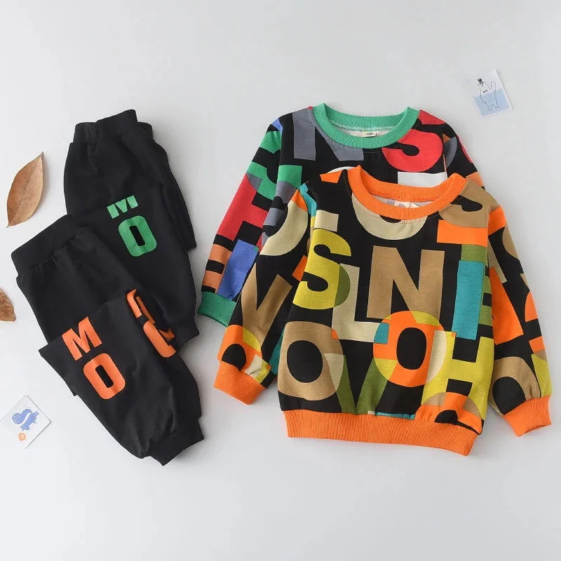 Boys' Cotton Sportswear Outfit Letter Print Sweatshirt & Pants (3-6Years)