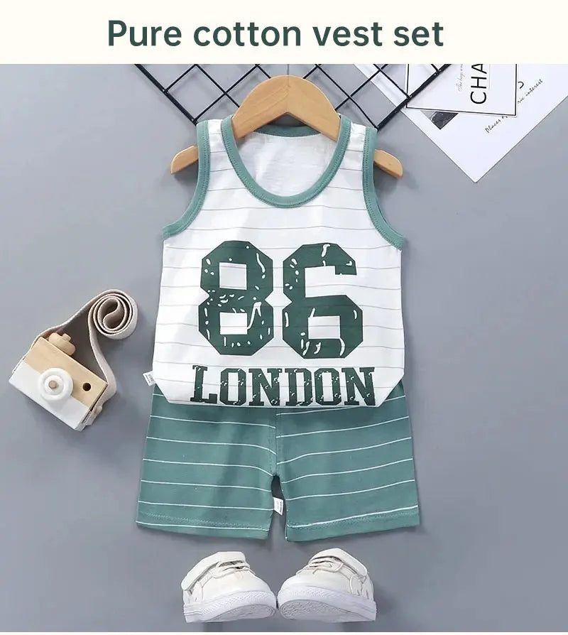 Kids' Summer Cotton Clothing Set - Boys' & Girls' Sleeveless Vest, T-Shirt, and Shorts Outfit (9M-7Years).