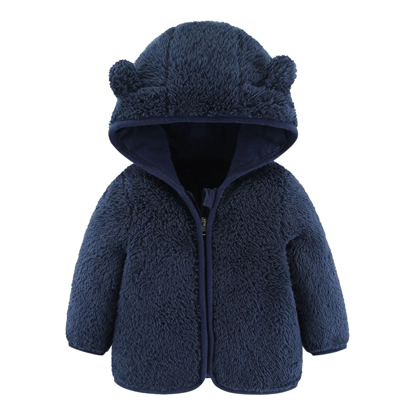Adorable Spring and Autumn Fleece Coat for Children aged 0-3 years. Featuring cute bear ears and long sleeves.