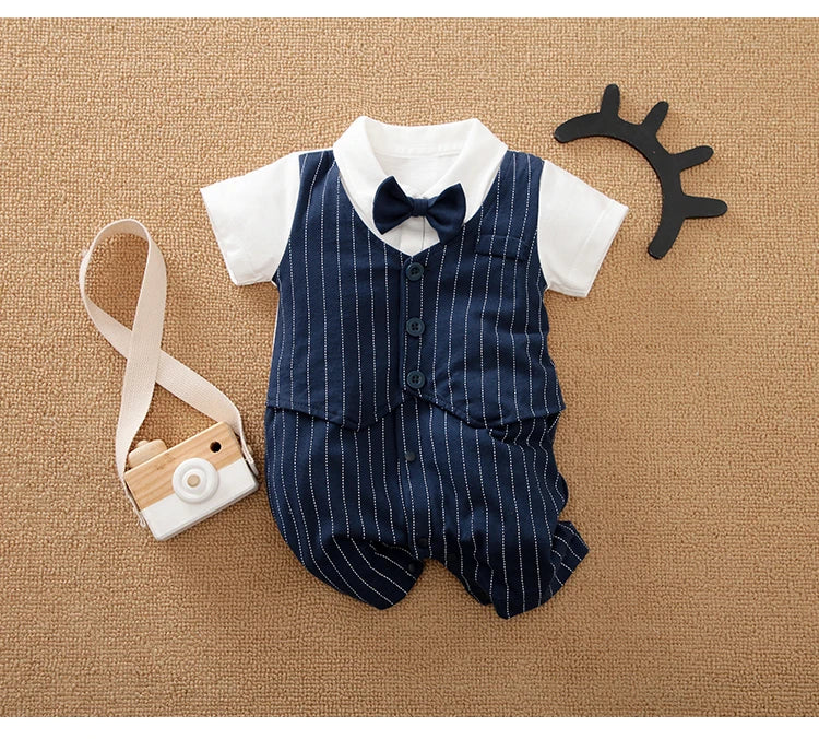 Newborn Baby Gentleman Party Outfit | Soft Cotton Short Sleeve Bodysuit for Boys (0-18 Months)