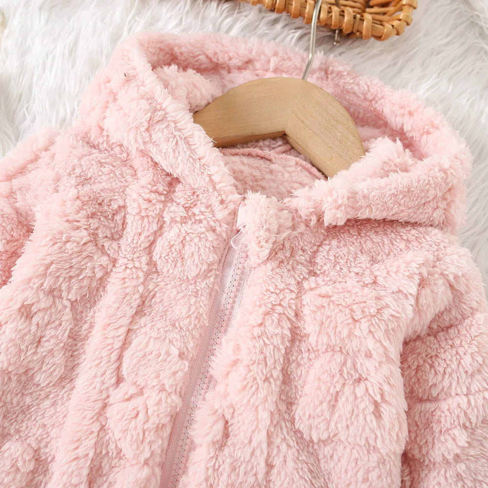 Princess Pink Fleece Jacket for Baby Girls with a Charming Love/Bear Pattern. (0-3 Years)