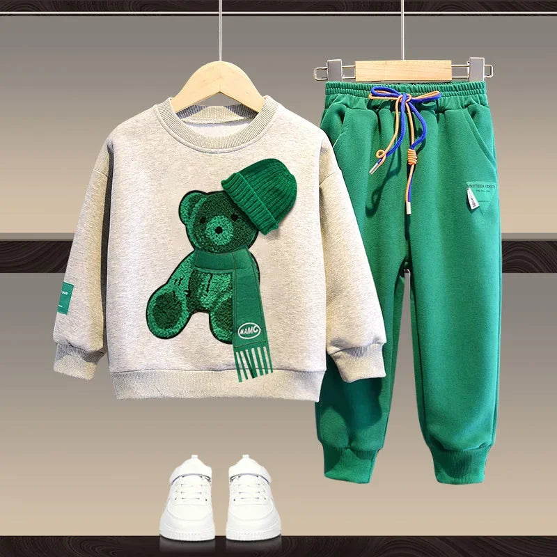 utumn Baby Tracksuit – Cartoon Bear Sweatshirt & Pants 2-Piece Cotton Outfit for Boys & Girls (2Years-14Years)