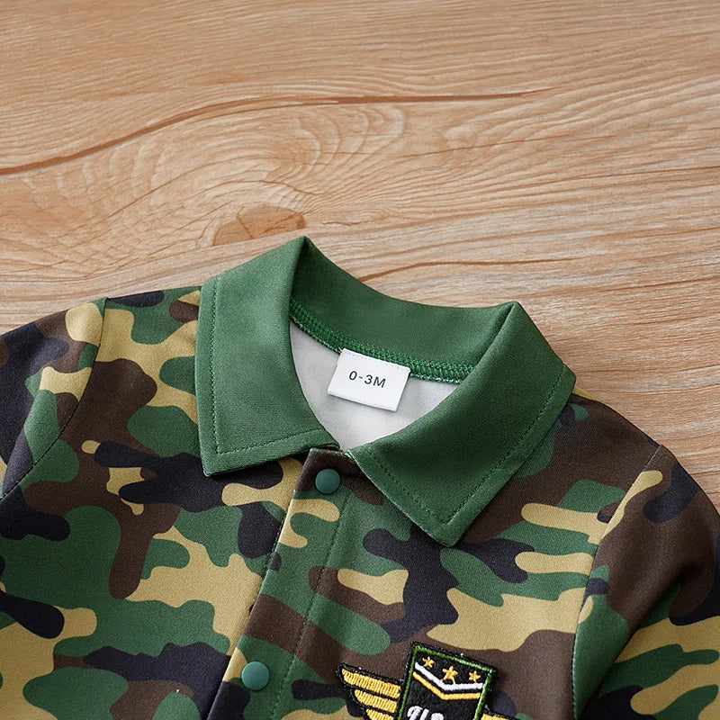 Newborn Baby boy Boston Camouflage Long Sleeve Jumpsuit