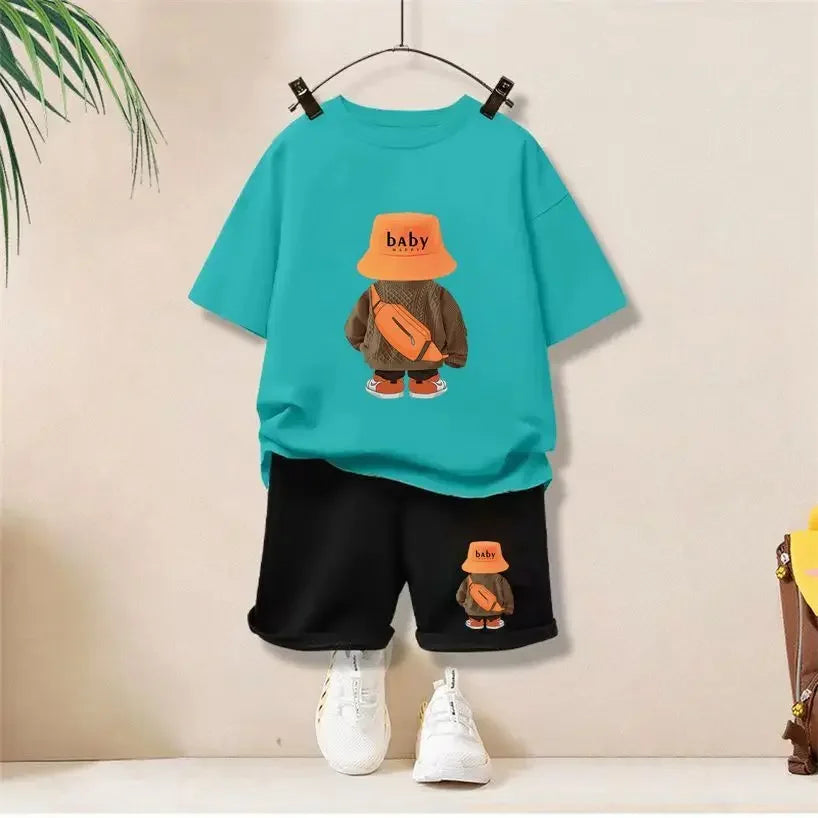 Summer Boys Clothing Set | Cartoon Bear T-Shirt & Shorts 2-Piece Casual Tracksuit Outfit (1-12Years)