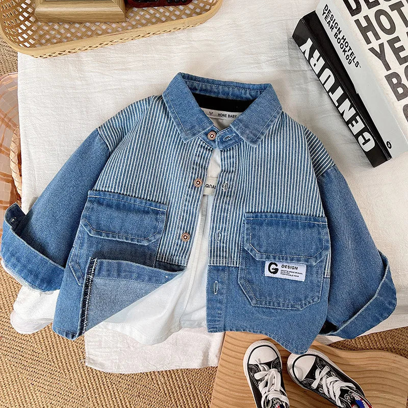 Boys' Denim Jacket | Fashionable Striped Jean Outerwear for Kids & Toddlers (9M-5Years)