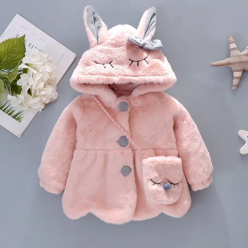 Winter Baby Girl Coat: Adorable Bow Design with Crossbody Bag Style (9M-3Years).