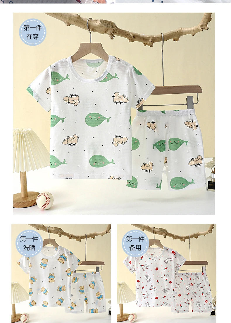 Summer Kid's Clothing Set – Short Sleeve T-Shirt and Shorts Home Sleepwear for Boys and Girls (9M-8Years).
