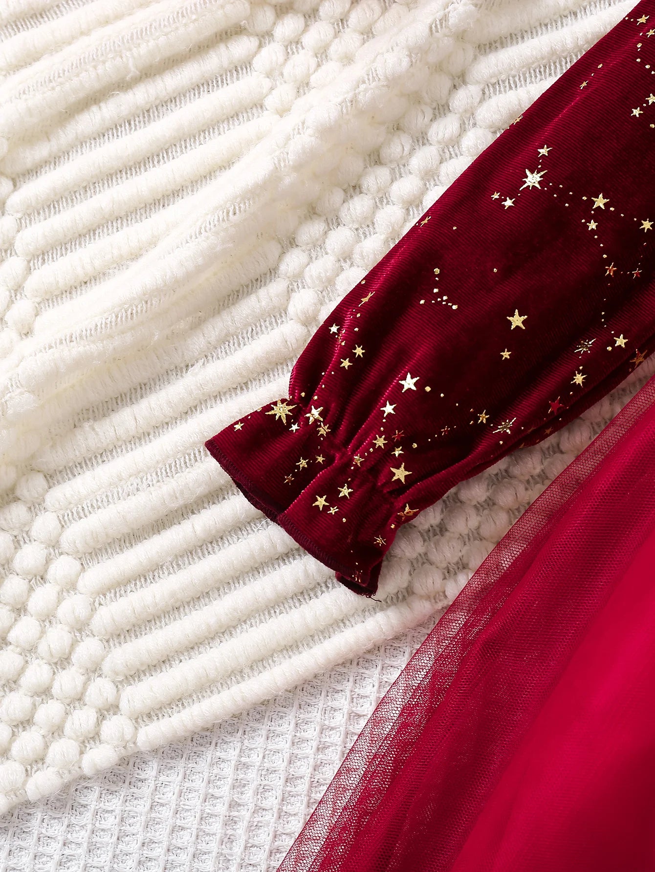Red Velvet Party Dress - Princess Gown with Star Mesh (1-8 Years)