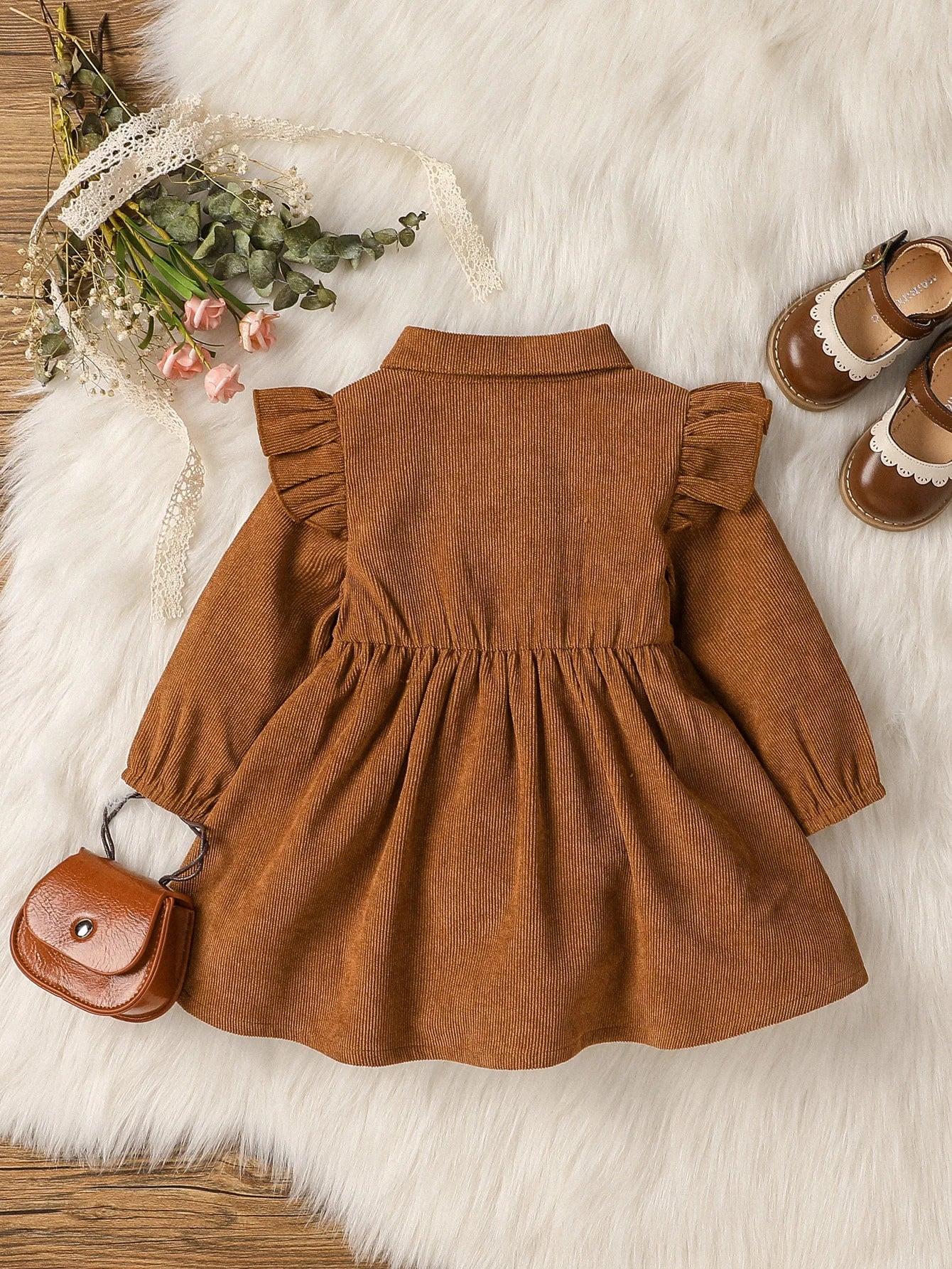Baby Girls' Long Sleeve Dress - All-Season Style with Turn-Down Collar (6M-3Year)