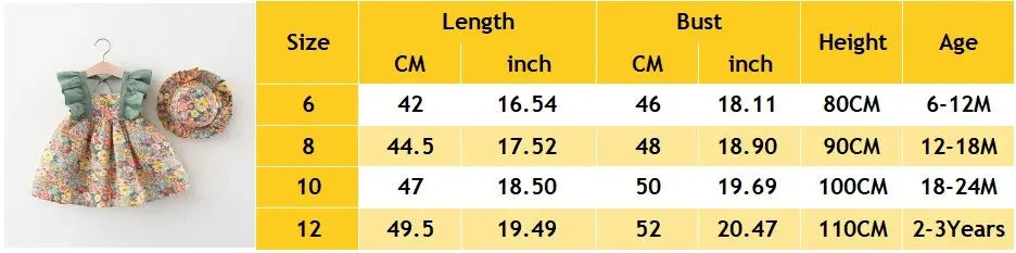 Summer Baby Girl Strap Dress with Hat: Floral Sleeveless Princess Dress for Newborns and Toddlers (0-3 Years).