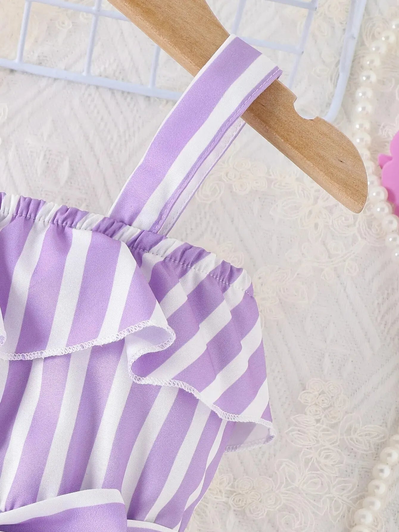 Summer Baby Girl Style Sweet and Cute Belted Dress – Purple Stripes, Comfortable, Breathable Holiday Seaside Style(6M-3Years)