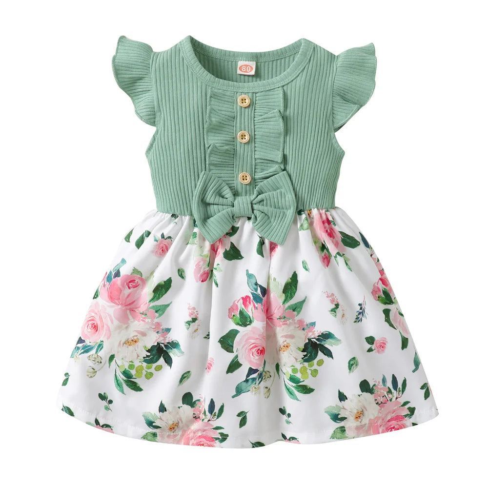 Baby Girl Sleeveless Floral Princess Dress - Fashionable Holiday Outfit for Little Girls (1-5 Years).