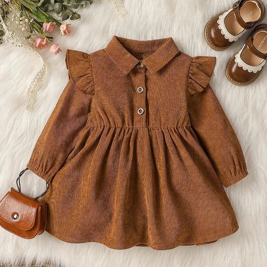 Baby Girls' Long Sleeve Dress - All-Season Style with Turn-Down Collar (6M-3Year)