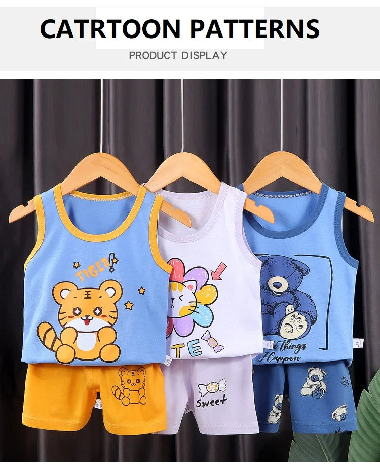 2-Piece Summer Kids' Outfit – Cotton Sleeveless Tank Top and Shorts Set for Boys (9M-8Years)
