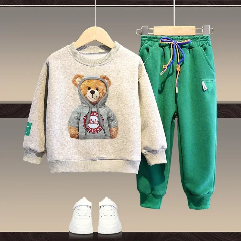utumn Baby Tracksuit – Cartoon Bear Sweatshirt & Pants 2-Piece Cotton Outfit for Boys & Girls (2Years-14Years)