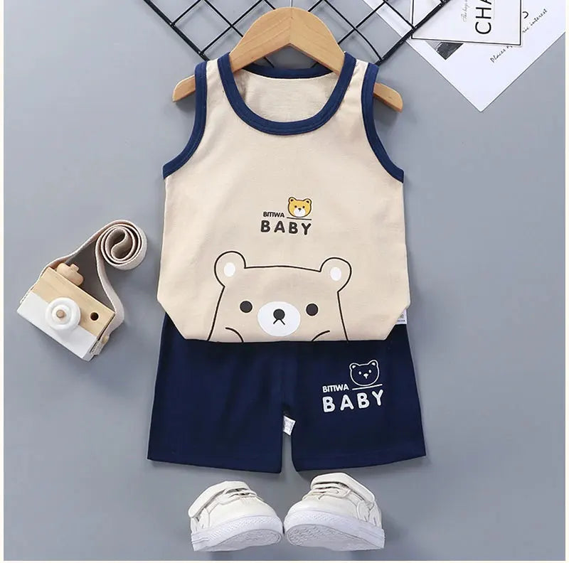 Kids' Summer Cotton Clothing Set - Boys' & Girls' Sleeveless Vest, T-Shirt, and Shorts Outfit (9M-7Years).