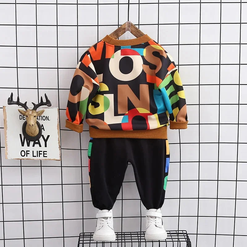 Boys' Cotton Sportswear Outfit Letter Print Sweatshirt & Pants (3-6Years)